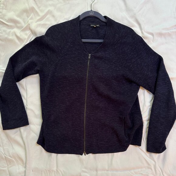 Eileen Fisher Double Zip-Up Long Sleeve Cardigan W Pockets Navy MED - Picture 2 of 4